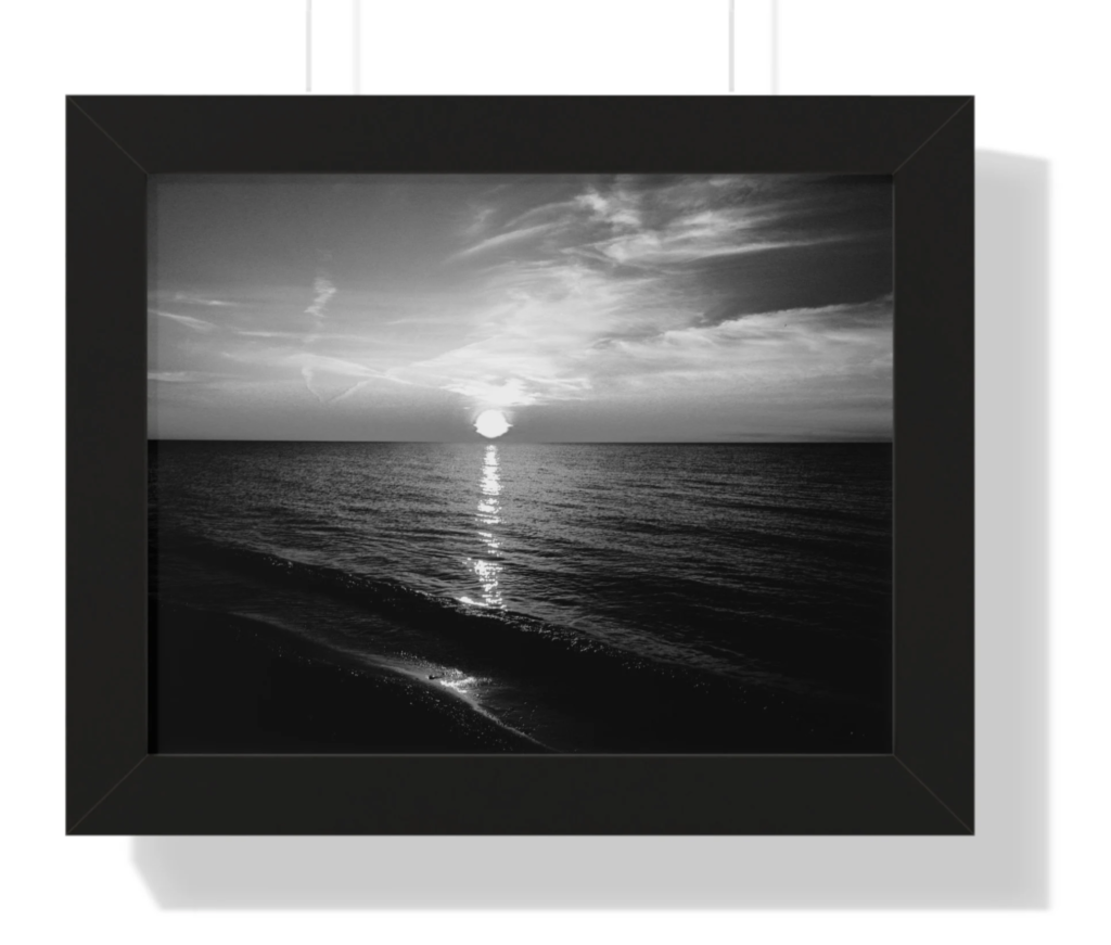 Black white sunset over Lake Erie
